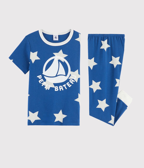 Pigiama bambino fantasia stelle a costine blu MAJOR/bianco ECUME