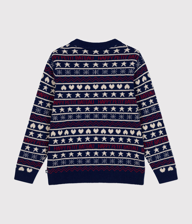 Maglione in misto lana e cotone jacquard donna blu/multicolore
