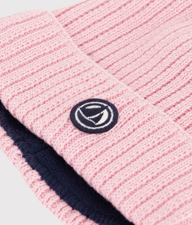 Cuffietta in maglia foderata in pile bambino rosa