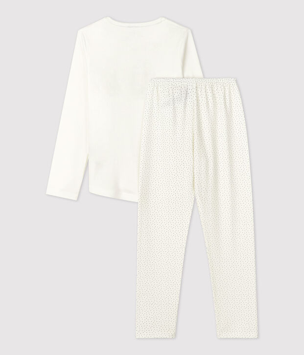 Pigiama bambina a pois in cotone biologico bianco/blu