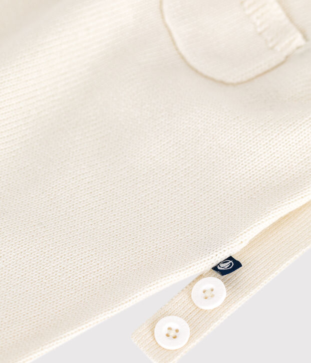 Salopette in maglia di misto lana e cotone tinta unita neonato bianco