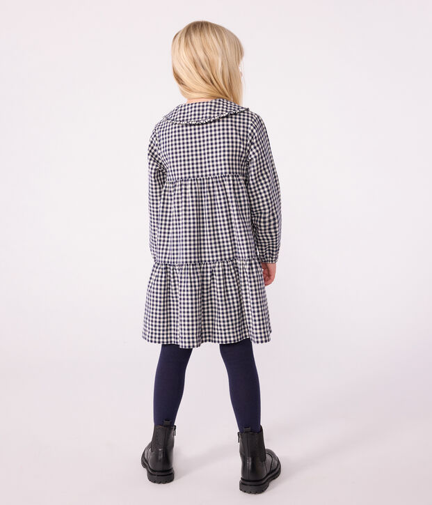 Abito a maniche lunghe in flanella a quadri bambina blu/ecru