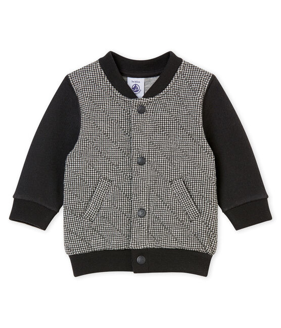 Cardigan per bebé maschio in tubique pied-de-poule grigio CAPECOD/bianco MARSHMALLOW