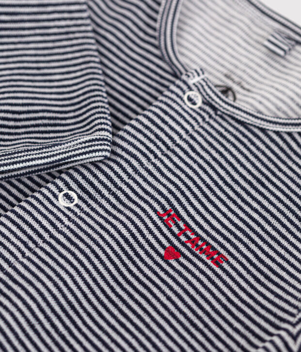 Pigiama in ciniglia beb&egrave; blu/bianco