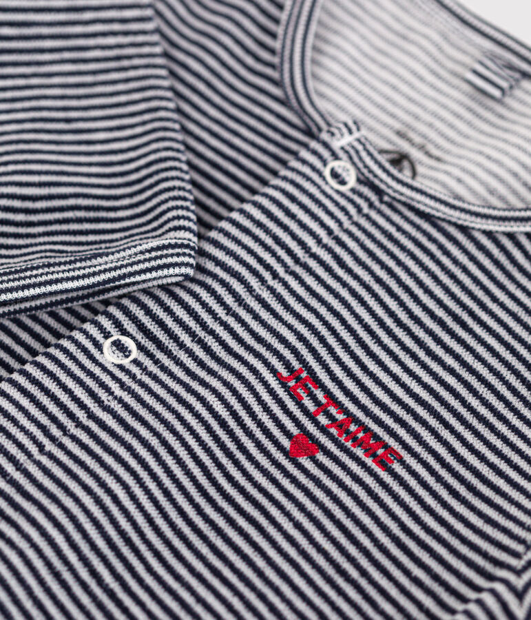 Pigiama in ciniglia beb&egrave; blu/bianco