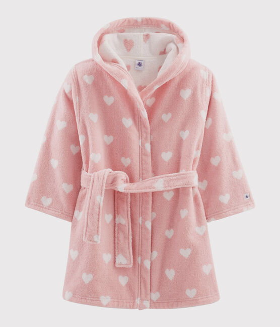 Accappatoio bambina a cuori in spugna rosa CHARME/bianco MARSHMALLOW
