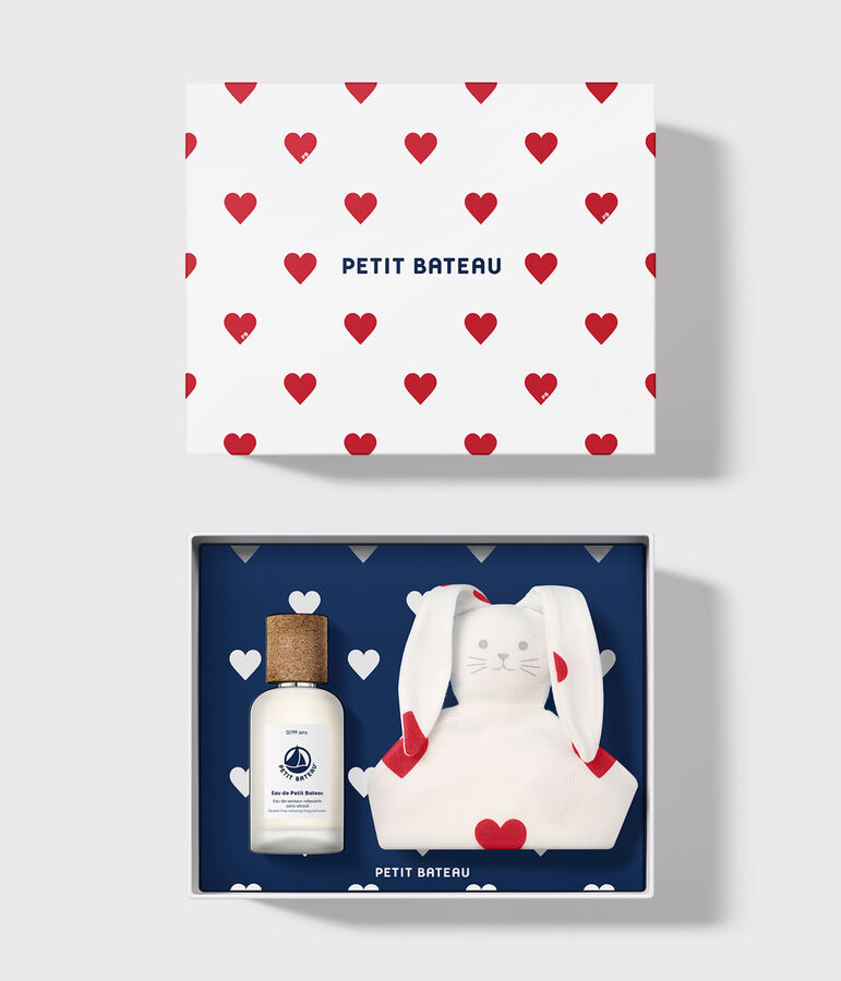 Confezione regalo di profumo per bambini da 50 ml e peluche a forma di cuore bianco/bianco