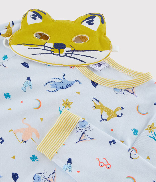 Pigiama maschera volpe bambino a costine blu/multicolore