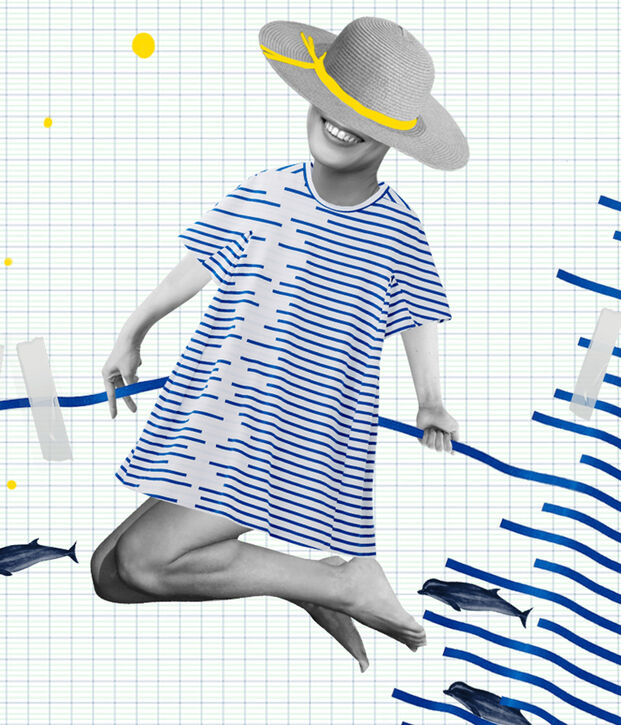 Abito riedizione Hy&egrave;res donna bianco/blu