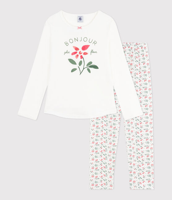 Pigiama in cotone con stampa a fiori bambina bianco MARSHMALLOW/bianco MULTICO