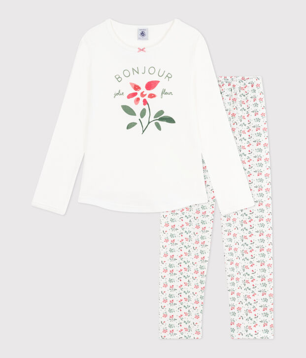 Pigiama in cotone con stampa a fiori bambina bianco/multicolore