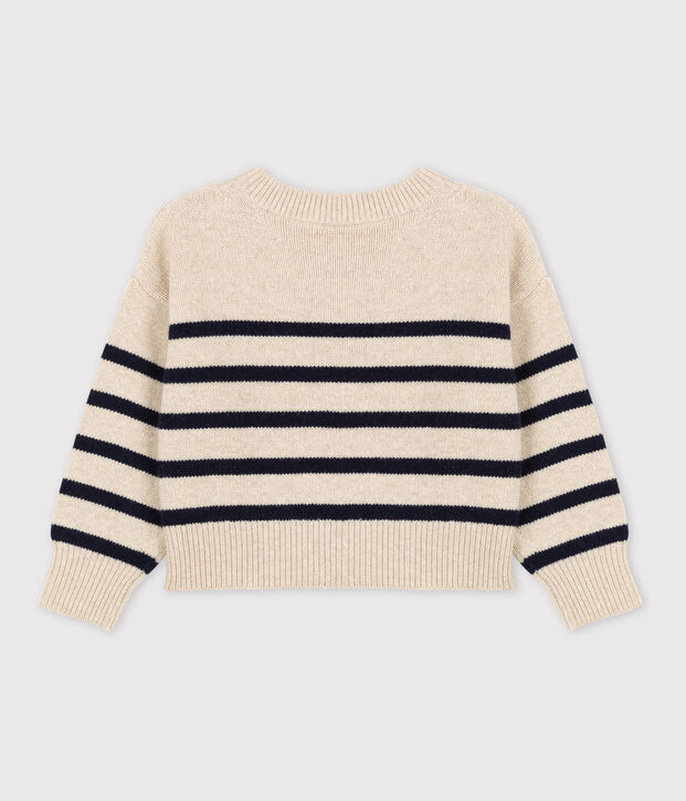 Pullover a righe in lana e cotone bambino unisex ecru/blu