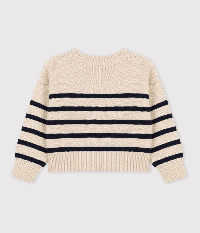 Pullover a righe in lana e cotone bambino unisex bianco AVALANCHE/blu SMOKING