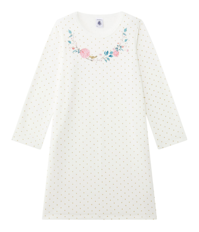 Chemise de nuit fille en bouclette velours bianco LAIT/giallo OR