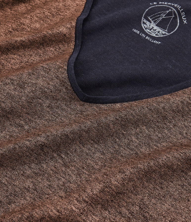 T-shirt maniche lunghe donna in lino cangiante blu SMOKING/rosa COPPER