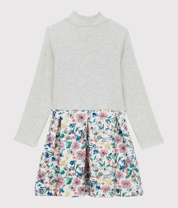 Abito bambina a maniche lunghe in cotone e tubique bianco/multicolore