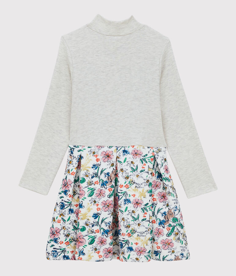 Abito bambina a maniche lunghe in cotone e tubique bianco/multicolore