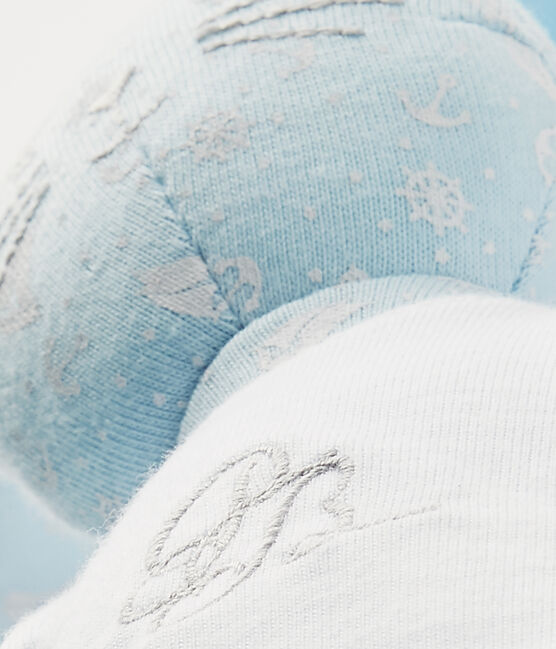 Doudou coniglietto stampato blu TOUDOU/bianco ECUME