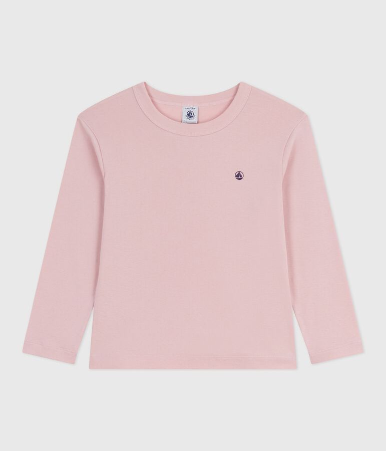 T-shirt a maniche lunghe in cotone tinta unita bambino rosa