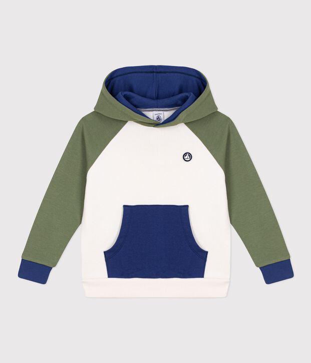 Felpa con cappuccio in cotone bambino ecru/multicolore