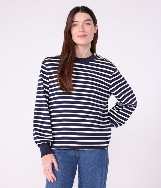 Marinière donna in cotone blu SMOKING/bianco MARSHMALLOW