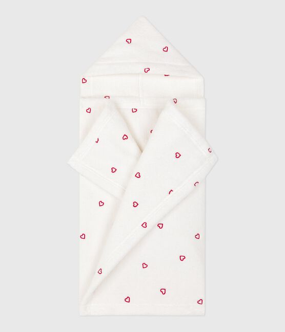 Mantellina da bagno in spugna con cuori ricamati neonato bianco MARSHMALLOW/rosa CHARME