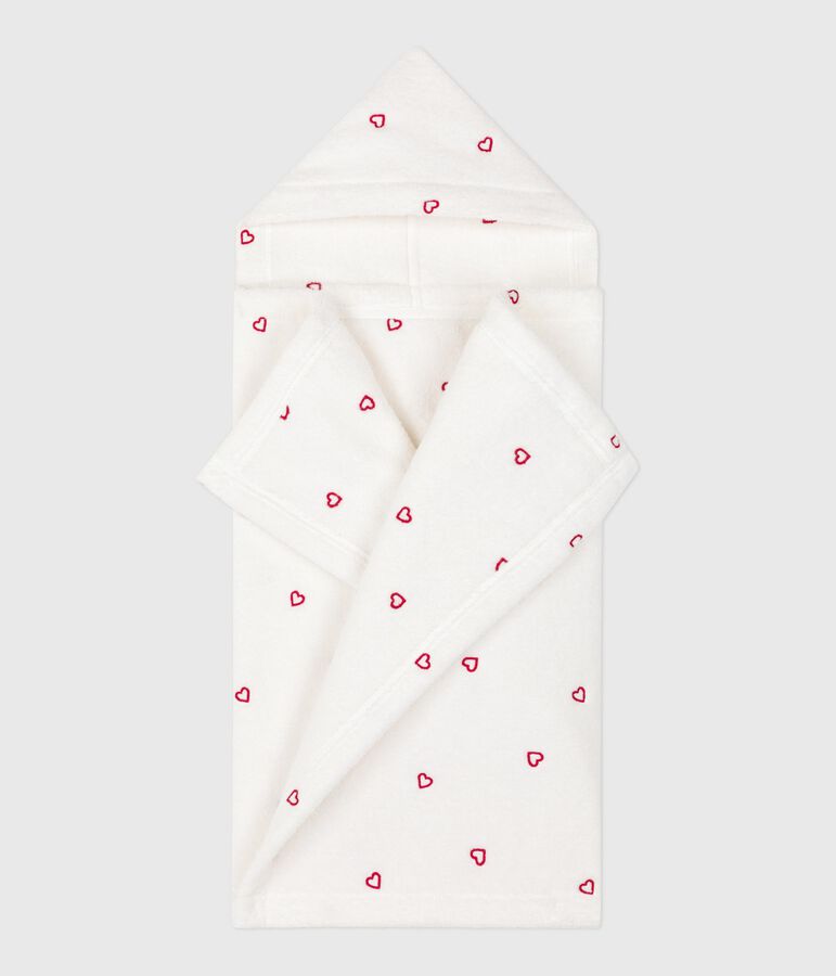Mantellina da bagno in spugna con cuori ricamati neonato bianco/rosa
