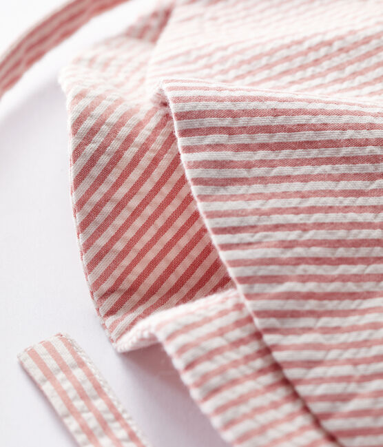 Cappellino in seersucker a righe bebè. rosa PAPAYE/ MARSHMALLOW