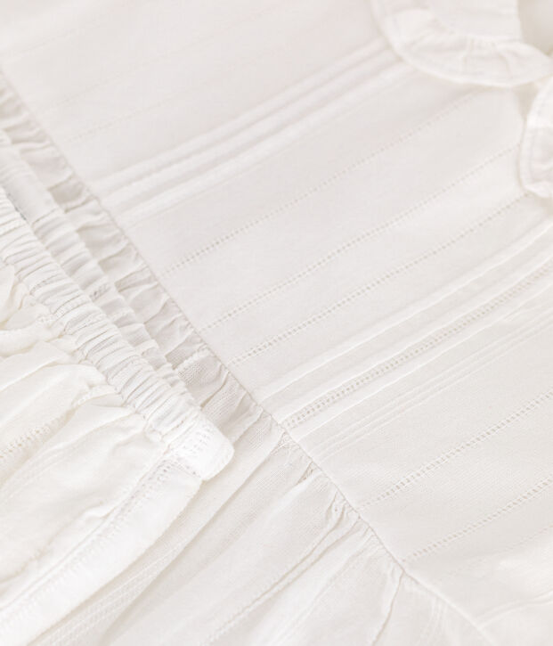 Abito bianco in cotone neonato, con bloomer e dettagli traforati bianco