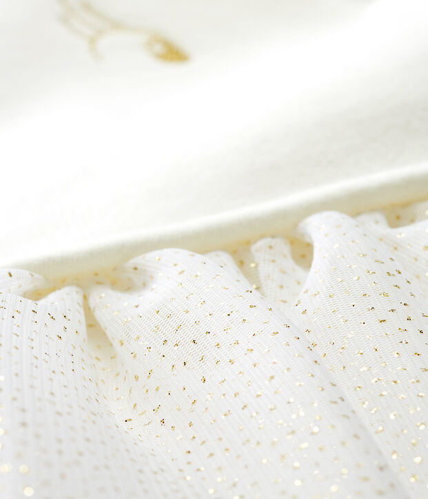 Abito bi-materiale a maniche lunghe da beb&egrave; femmina bianco