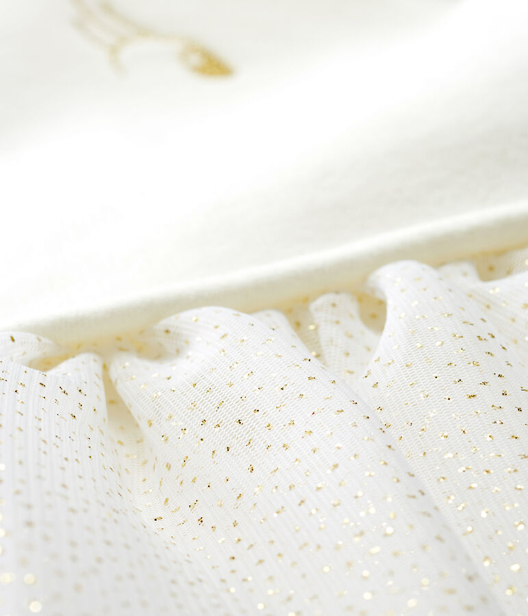 Abito bi-materiale a maniche lunghe da beb&egrave; femmina bianco