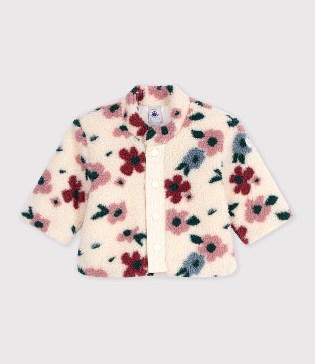 Cappotto imbottito in sherpa con stampa a fiori neonato ecru/multicolore