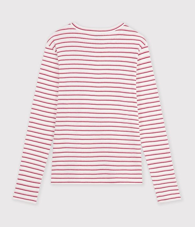 T-shirt a maniche lunghe in cotone a righe donna bianco/rosso