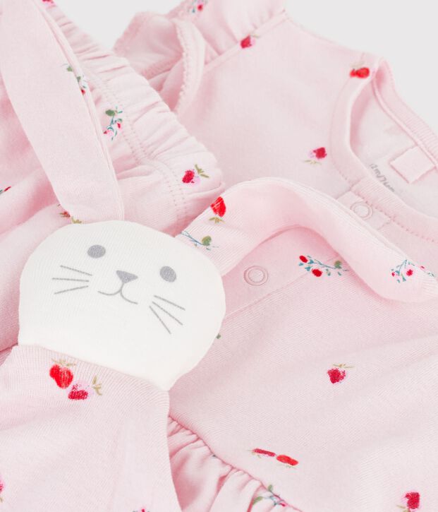 Set regalo con abito e doudou in cotone con stampa a fiori neonata rosa/multicolore