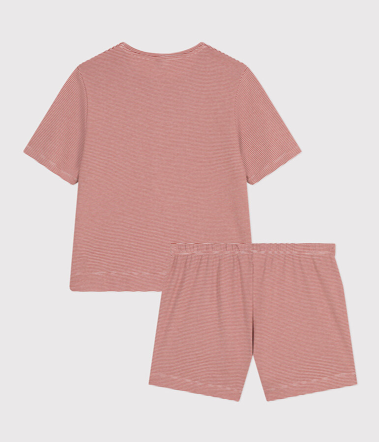 Pigiama short e t-shirt in cotone rigato donna FAMEUX/ MARSHMALLOW