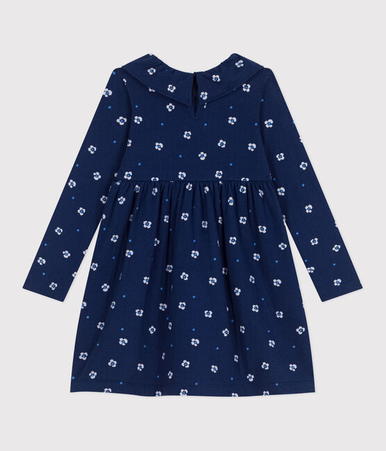 Abito a maniche lunghe in cotone a fiori bambina blu MEDIEVAL/bianco MULTICO