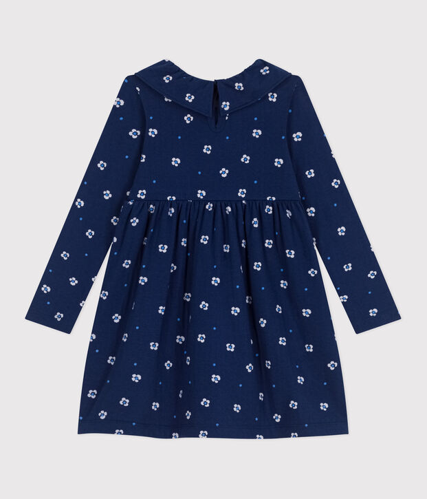 Abito a maniche lunghe in cotone a fiori bambina blu/multicolore