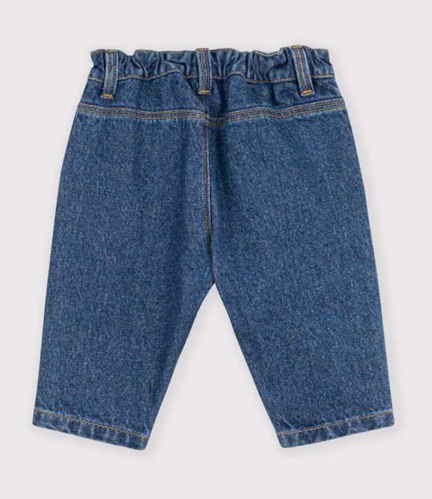 Pantaloni in denim tinta unita con cuore ricamato neonato blu