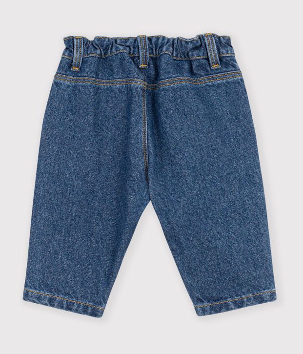 Pantaloni in denim tinta unita con cuore ricamato neonato blu