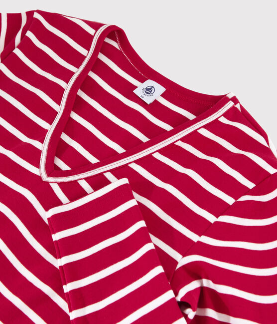 T-shirt iconica scollo a V donna rosso TERKUIT/bianco MARSHMALLOW