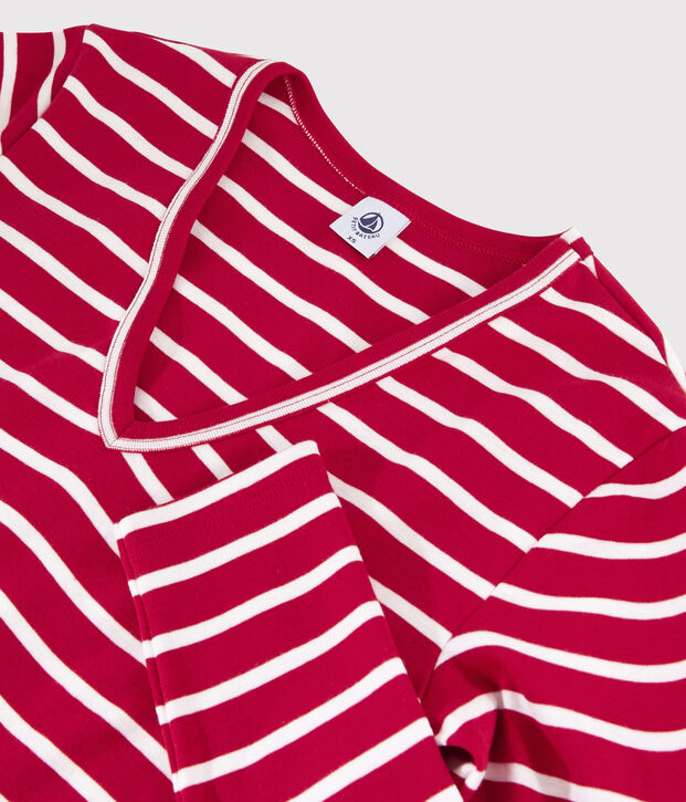 T-shirt iconica scollo a V donna rosso/bianco