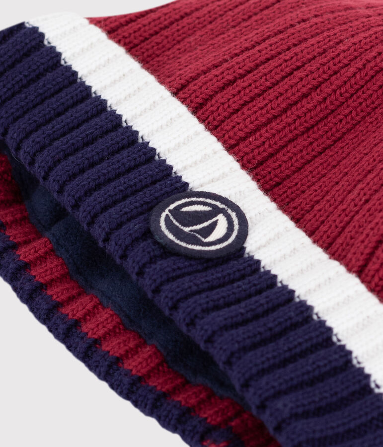 Cuffietta in maglia foderata in pile neonata rosso/multicolore