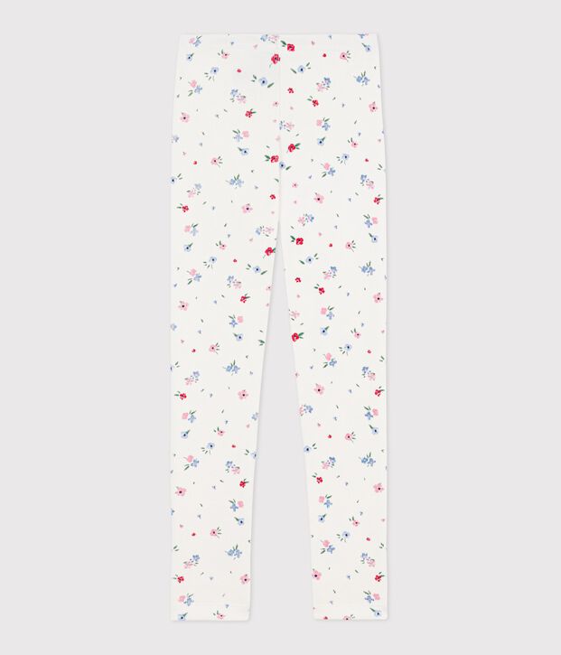 Leggings in cotone stampato a fiori bambina bianco/multicolore