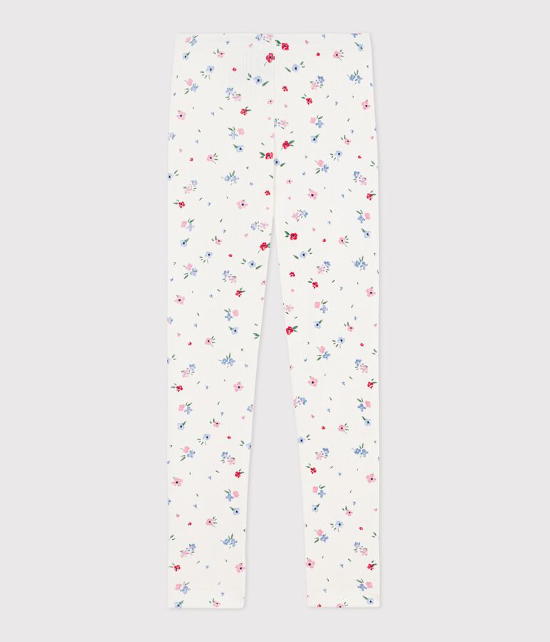 Leggings in cotone stampato a fiori bambina bianco/multicolore