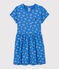 Abito bambina a maniche corte in cotone blu BRASIER/grigio MARSHMALLOW