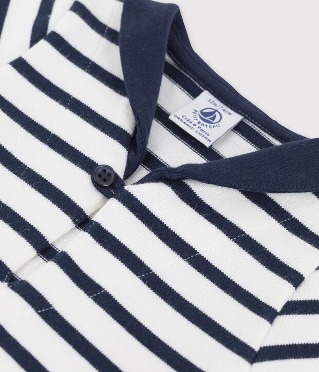 Abito con colletto alla marinara in jersey spesso biologico beb&egrave; bianco/blu