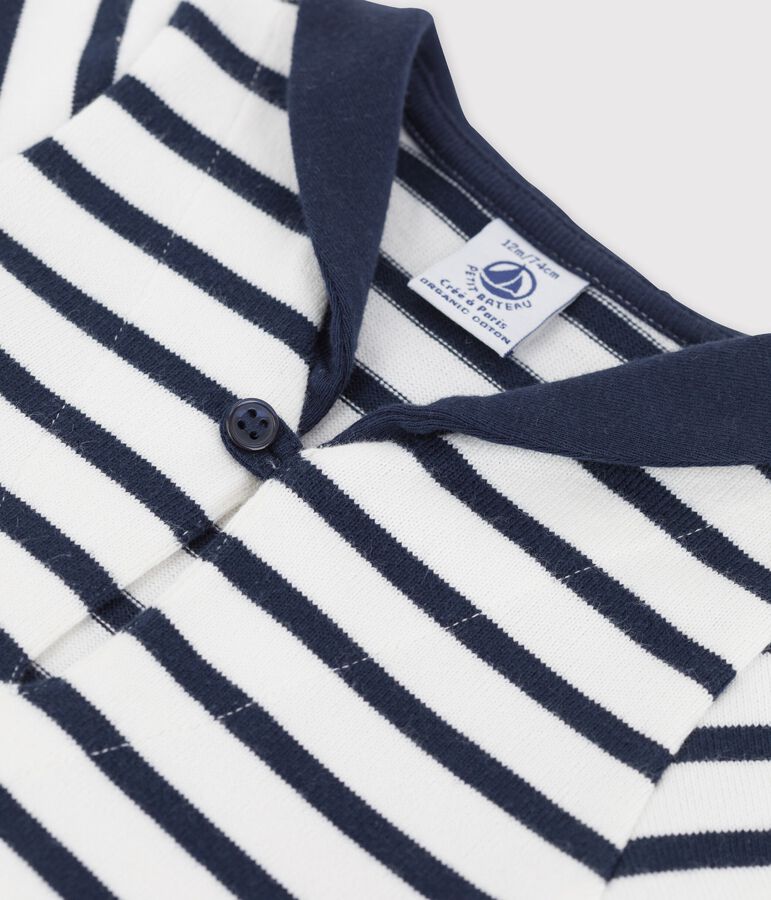 Abito con colletto alla marinara in jersey spesso biologico beb&egrave; bianco/blu