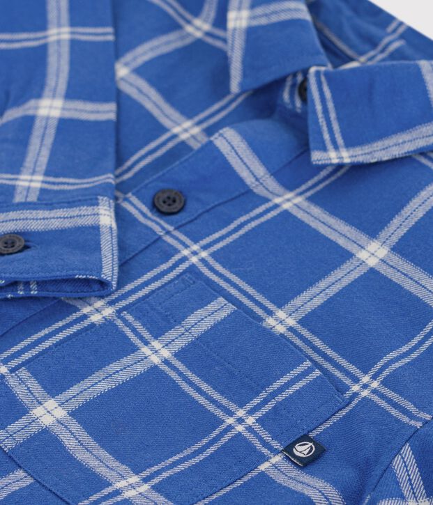 Camicia in cotone a quadri bambino blu/ecru