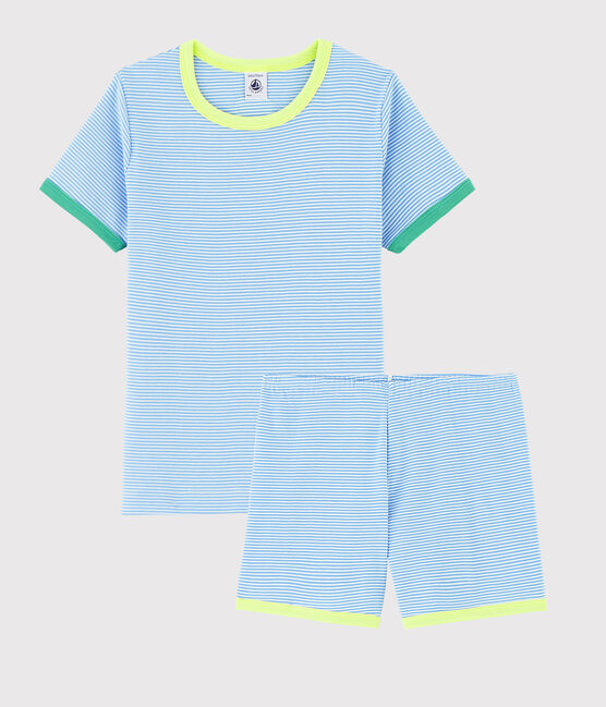 Pigiama corto bambino in cotone blu EDNA/bianco MARSHMALLOW