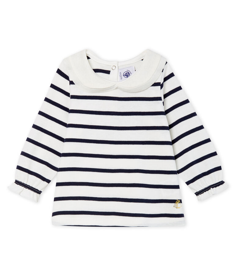 Blusa a manica lunga beb&egrave; femmina a righe marinare bianco/blu
